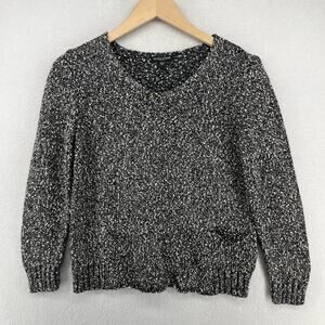 EILEEN FISHER Sweater PM Cotton Nubble Marled Round Neck Jumper Pullover Black